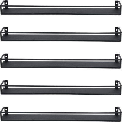 16 Inch Set 5 MyGift Wall Mounted Black Metal Nail Polish and Essential Oil Display Shelves, Kitchen Hanging Racks
