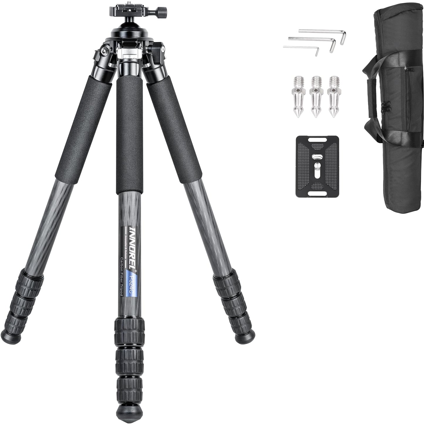 INNOREL P324C 65.6" Carbon Fiber Tripod for Hunting, 360° Rotating Ball Head(1.7"),with Arca Swiss Dovetail Mount,55lb/25kg Load, 32mm Tube Stable Tripod for Photography and Outdoors