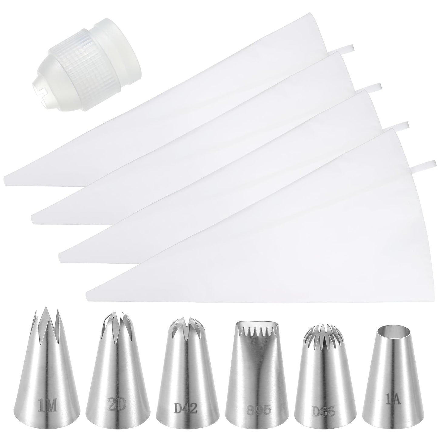 4 Pcs 24 inch Reusable Piping Bags and Tips Set 11Pcs Cotton Pastry Bags Kit Frosting Piping Kit, Durable Cotton Exterior for Cake Decorating, Cupcakes, Cookies, Home Bakers, Chefs