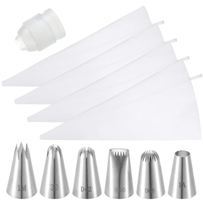 4 Pcs 24 inch Reusable Piping Bags and Tips Set 11Pcs Cotton Pastry Bags Kit Frosting Piping Kit, Durable Cotton Exterior for Cake Decorating, Cupcakes, Cookies, Home Bakers, Chefs
