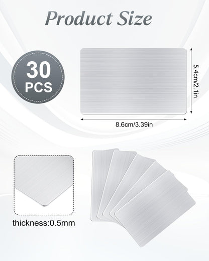 AOKLIT 30 pcs 304 Stainless Steel Metal Business Cards Blanks, 3.4 x 2.1 Inch Thickness 0.5 mm Metal Card Laser Engraving Steel Plates for Business House Customer DIY Gift