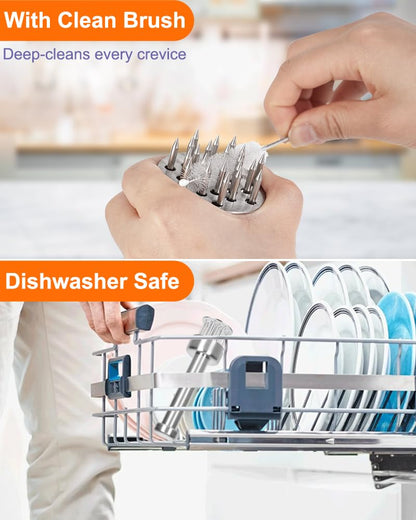 Brigii Meat Tenderizer Tool, 304 Stainless Steel, with 21 Needles & Retractable Safety Guard, for Tenderizing Beef, Turkey, Chicken, Steak, Dishwasher Safe