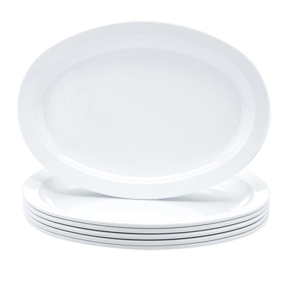 Amazon Basics Melamine Oval Platter Serving Tray, Dishwasher Safe, Narrow Rim, 13 in x 9.75 in, White, 6-Piece Set