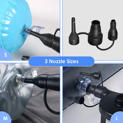 High Power Electric Air Pump Inflator & Deflator Valve with 3 Nozzles, 1.2PSI Fast Filling for Air Mattress, Rafts,