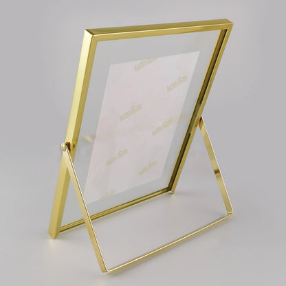 CROXXID 8x10 Picture Frame set of 2, for 5x7 6x8 with Floating Effect, for 8 x 10 without Floating, Double Real Glass Photo Frames Only for Tabletop, Home or Wedding Decoration Gift (Vertical Gold)