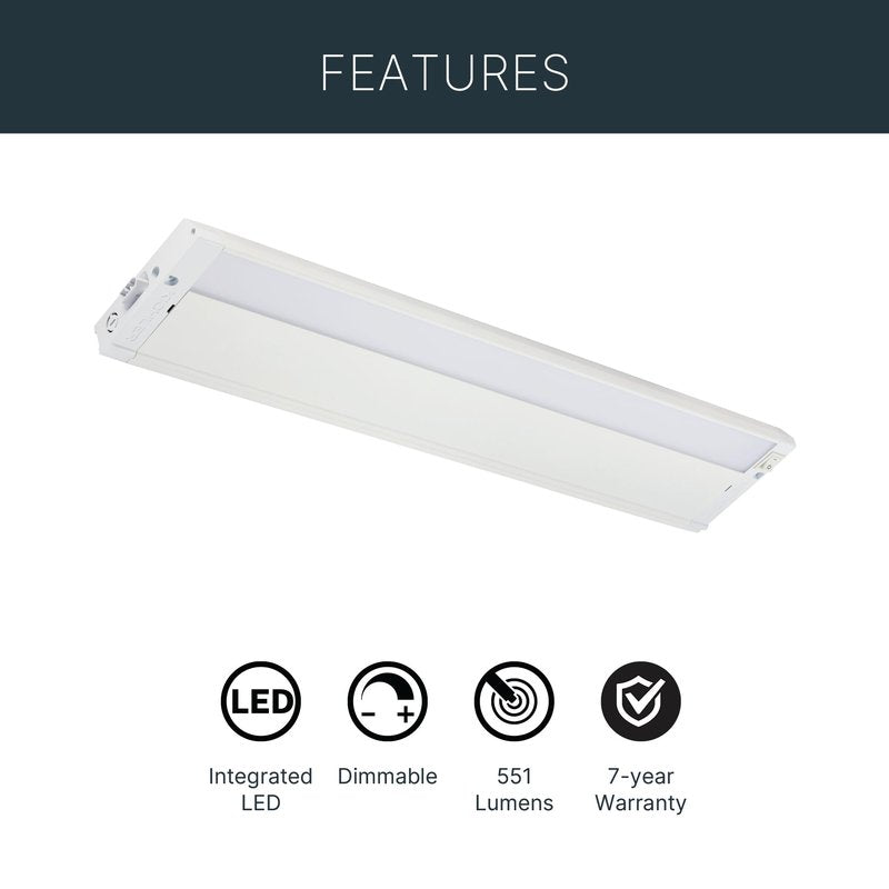 Kichler 4U Series 22" 120V LED Under Cabinet Light in White, 3000K, (22" L x 4.5" W x 1"H), 4U30K22WHT