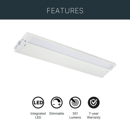 Kichler 4U Series 22" 120V LED Under Cabinet Light in White, 3000K, (22" L x 4.5" W x 1"H), 4U30K22WHT