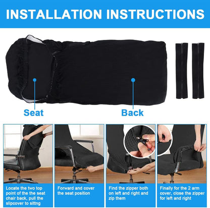 Stretch Office Chair Seat Covers with Armrest Sleeve, Jacquard Pattern High Back Slipcovers for Universal Chair