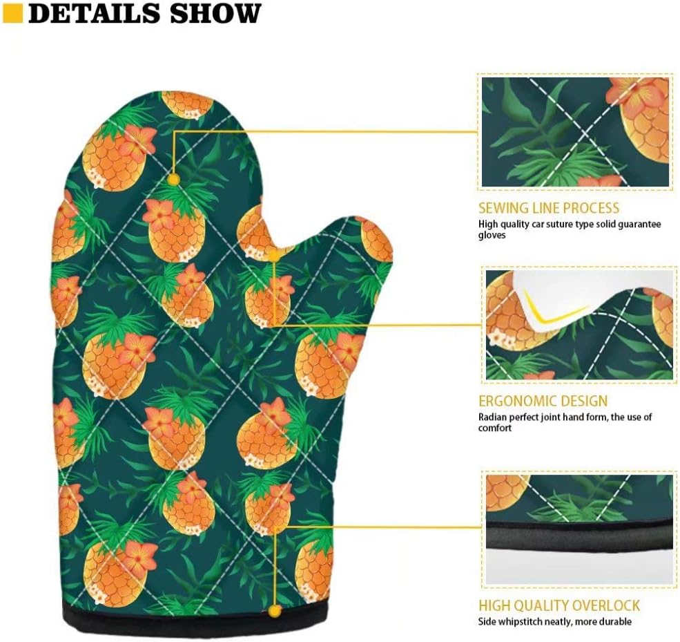 Dellukee Oven Mitt and Pot Holder Set, Christmas Trees Print Heat Resistant Kitchen Gloves for Baking Cooking