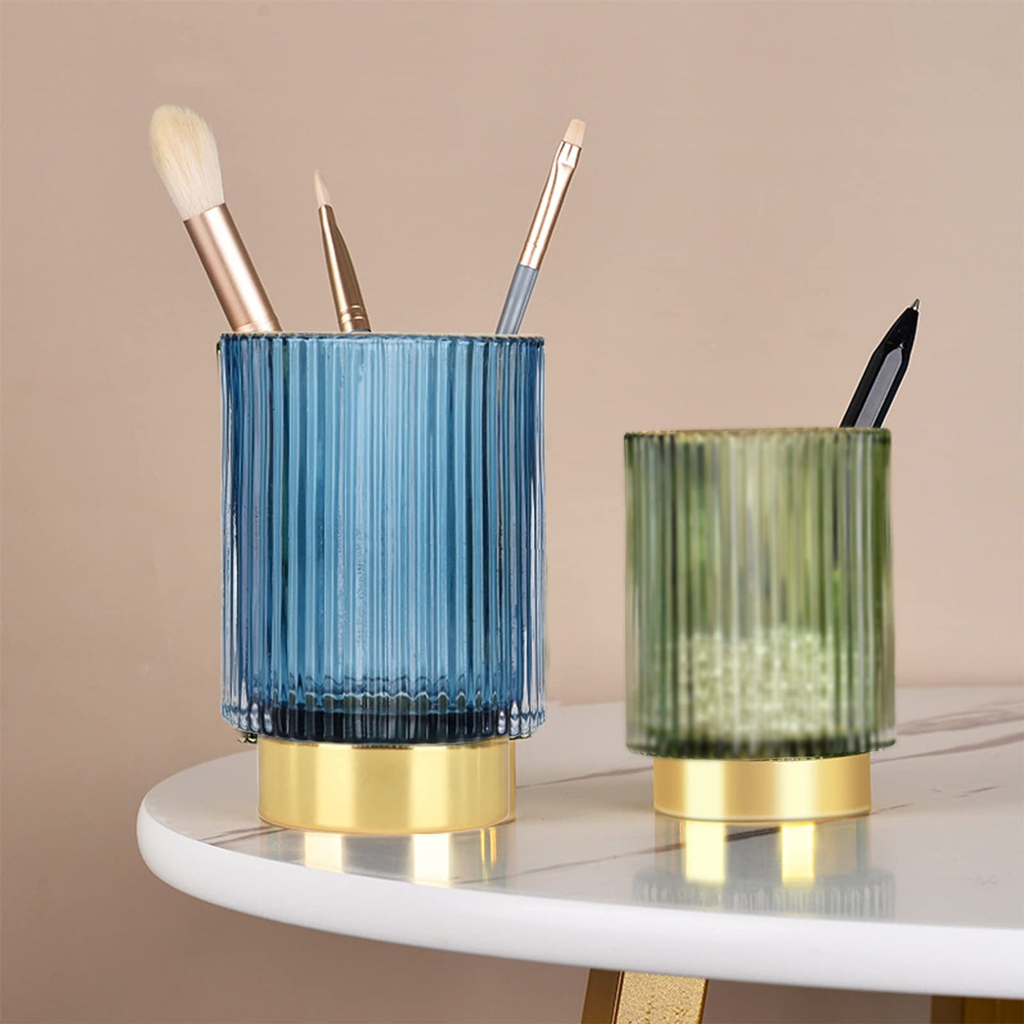 yufocusqc Thick Glass Pen Pot Cute Decorative Pencil Holder Cup for Desk Makeup Brush Holder for Home Office (Blue)