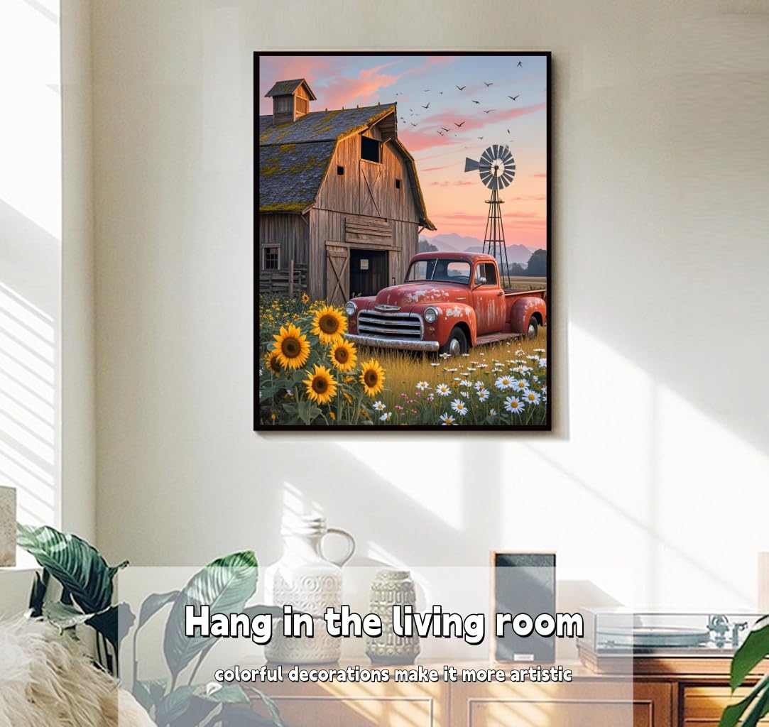 ACANDYL DIY Paint by Numbers Kit for Adults Beginner Farm Paint by Number for Adults Canvas Painting by Number DIY Acrylic Oil Painting on Canvas Arts Craft Decoration Sunflower 16x20 inch