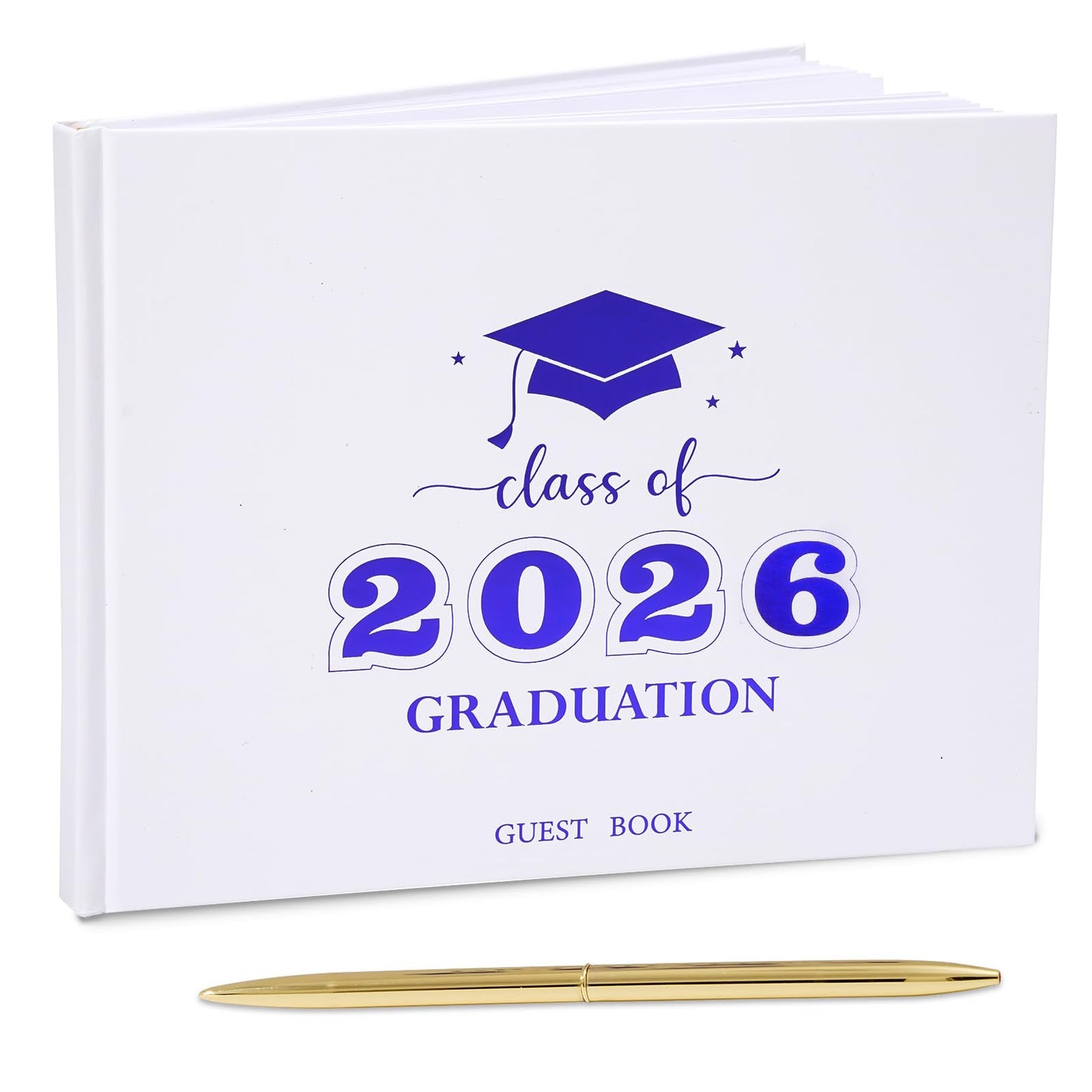 Graduation Guest Book, Class of 2026 Graduation Guest Book with Pen, Hardcover Guest Sign in Book, Memory Scrapbook, Graduation Decorations, Grad Party Supplies for High School，College (Blue)