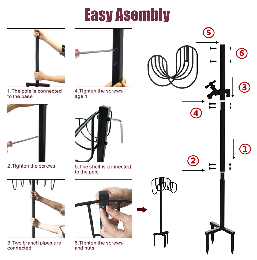 Artigarden Freestanding Garden Hose Holder Stake with Brass Faucet, Heavy Duty Metal Water Pipe Storage Stand Rack for Outdoor