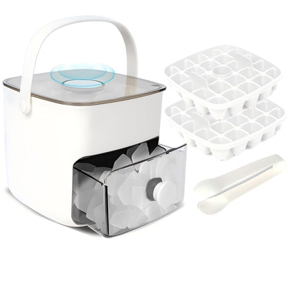 Ice Cube Tray with Lid & Bin Ice Maker Ice Trays for Freezer Ice Container- Reusable Ice Mold for Whiskey, Cocktail, Coffee, Beer Drinks with Ice Trays Ice Tongs (White)