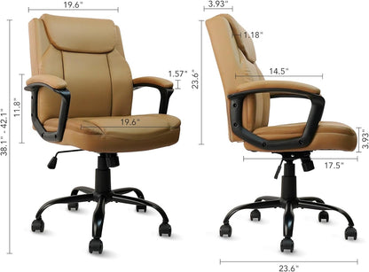 CLATINA Office Chair, Ergonomic Mid-Back Executive Office Chair, PU Leather Desk Chair Swivel Rolling Computer Task Chair with Lumbar Support and Padded Armrests for Home (Brown 4 Pack)