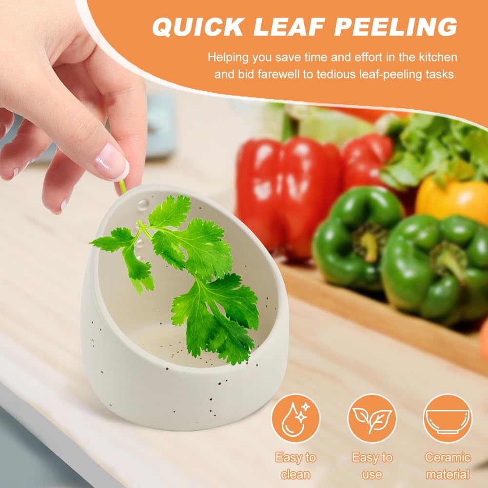 Trasylph Pottery Herb Stripper Bowl, Upgrade Handmade Ceramic Herb Peeling Bowl, Different Round Hole Sizes Suitable for Peeling Off The Leafy Assembly(COLOR:White)