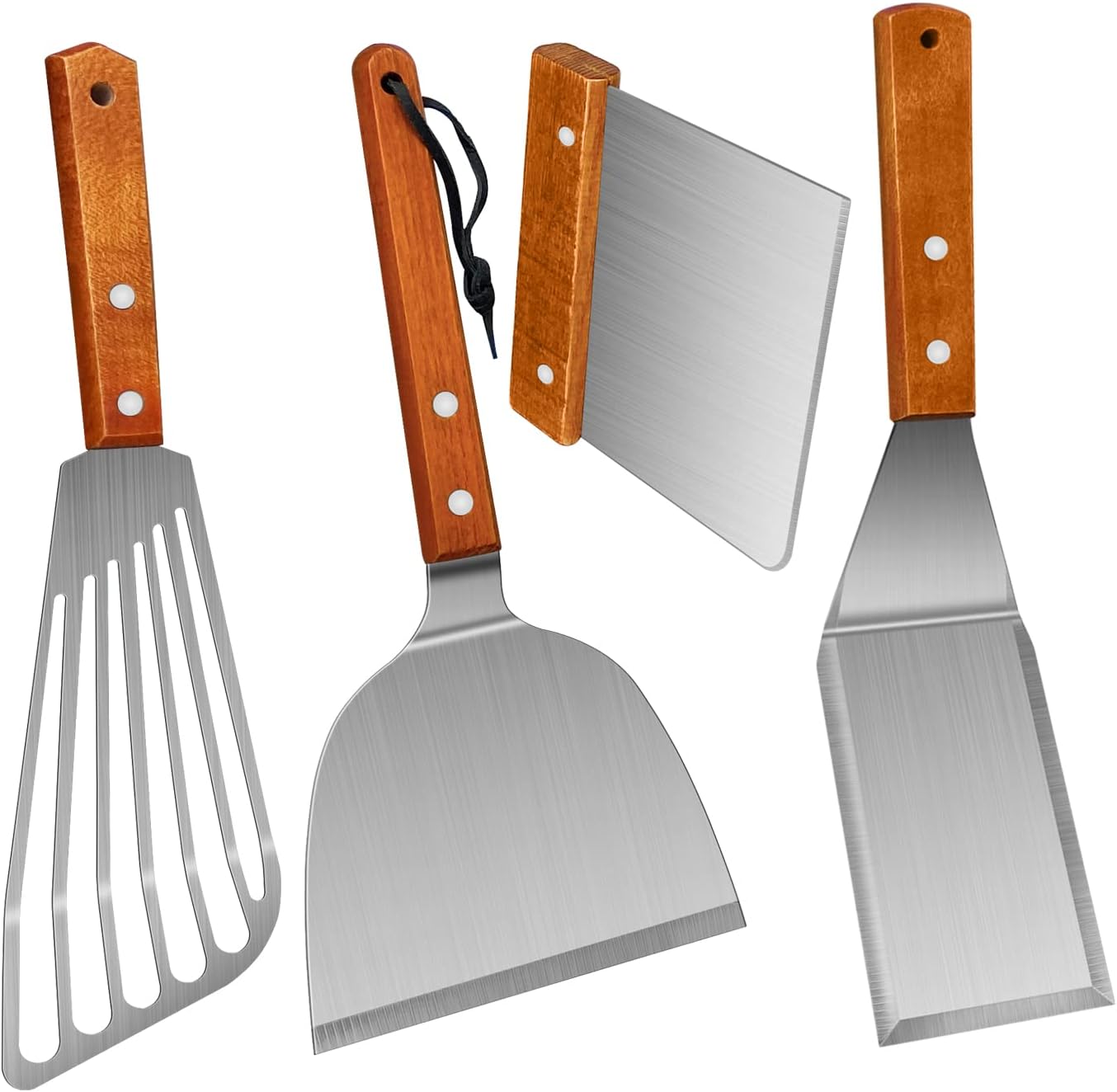 Metal Spatulas Set, Stainless Steel Fish Turner for Cooking, BBQ Grill Griddle Spatula with Wood Handle