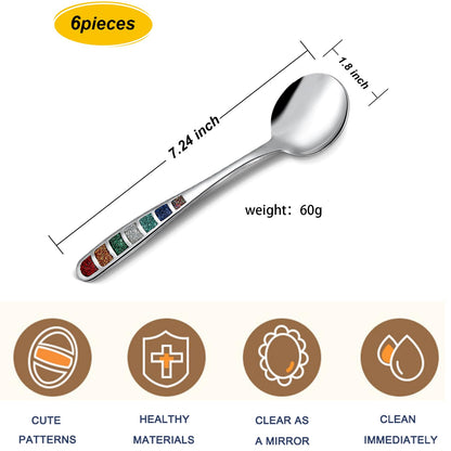 YIHOR Premium 7.24" European Soup Spoons, Stainless Steel creative colorful enamel spoon drinking spoon, Dishwasher Safe Disinfection cabinet Set of 6