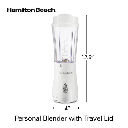 Hamilton Beach Portable Blender for Shakes and Smoothies, 14 Oz BPA Free Travel Cup & Lid, Durable Stainless Steel Blades, Personal Smoothie Blender, White ( 51101V)