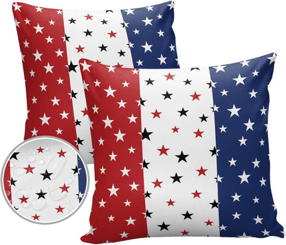 Waterproof Pillow Covers Set of 2 for Couch, Independence Day Decorative Cushion Cases 18x18In, Indoor Outdoor America