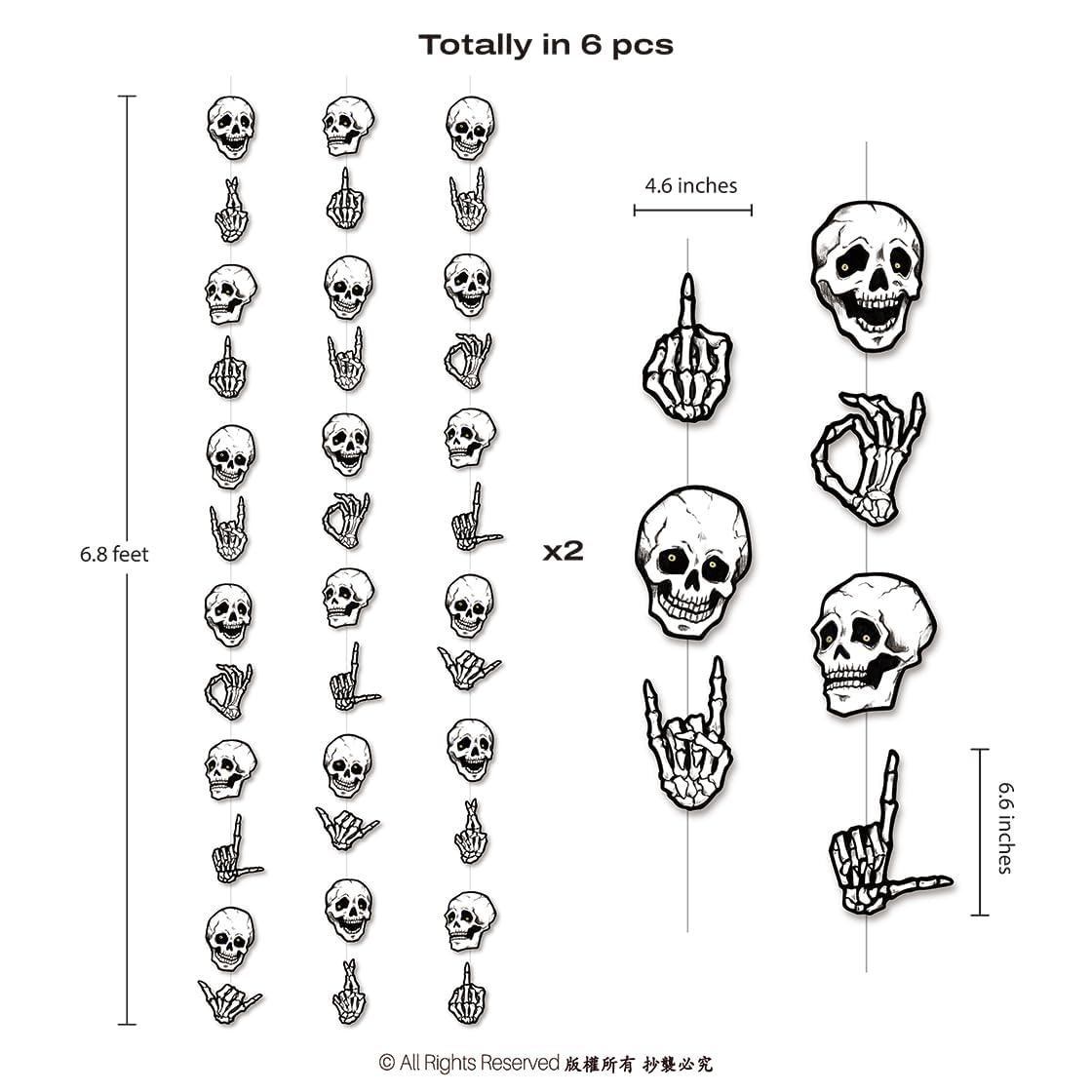 Cheerland Halloween Garland Skull Party Decorations Skeleton Finger for College Banner Spooky Garlands Adult Skeleton Birthday Party Decoration Haunted House Streamers Hanging Teen Dorm Decor 6 Pcs