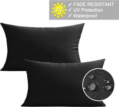 12x20 Set 2 VAKADO Lumbar Outdoor Waterproof Black Throw Pillow Covers of Decorative Tender Green Outside Patio