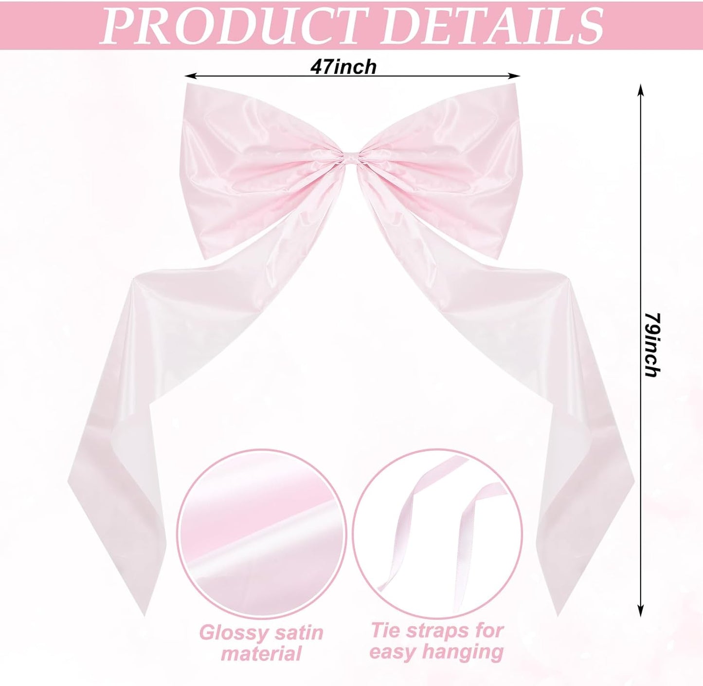 Wavwavw Giant Pink Satin Bow Decoration - 6.33 Ft Extra Large Oversized Gift Wrap for Weddings & Home Decor