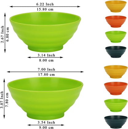 Plastic Bowls Set of 8 Pieces, 2 Sizes 17/34oz Unbreakable Reusable Lightweight Bowls for All Purpose