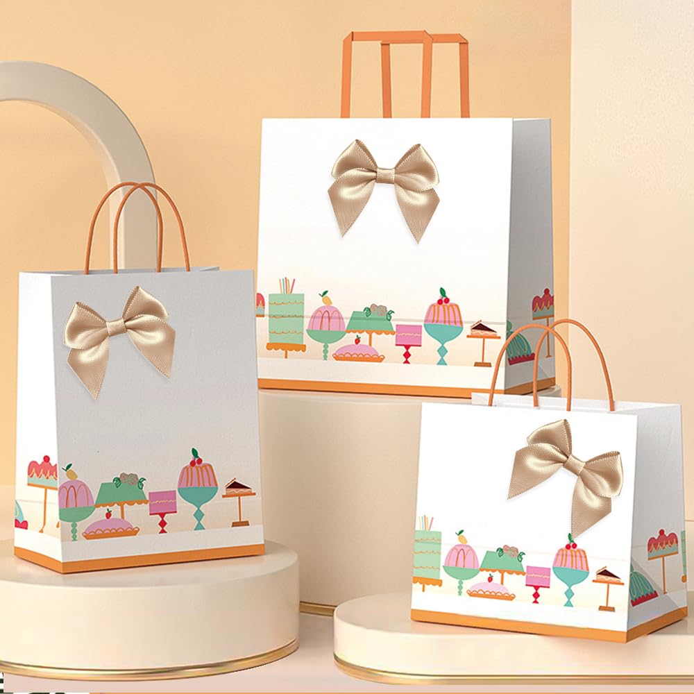 100 PCS Bows for Gift Wrapping, 2.75" Satin Ribbon Bows with Double-Sided Tape, Small Bows for Crafts, Bow Decor, Mini Bows Decorations for Party Baby Shower Birthday Wedding (Khaki)