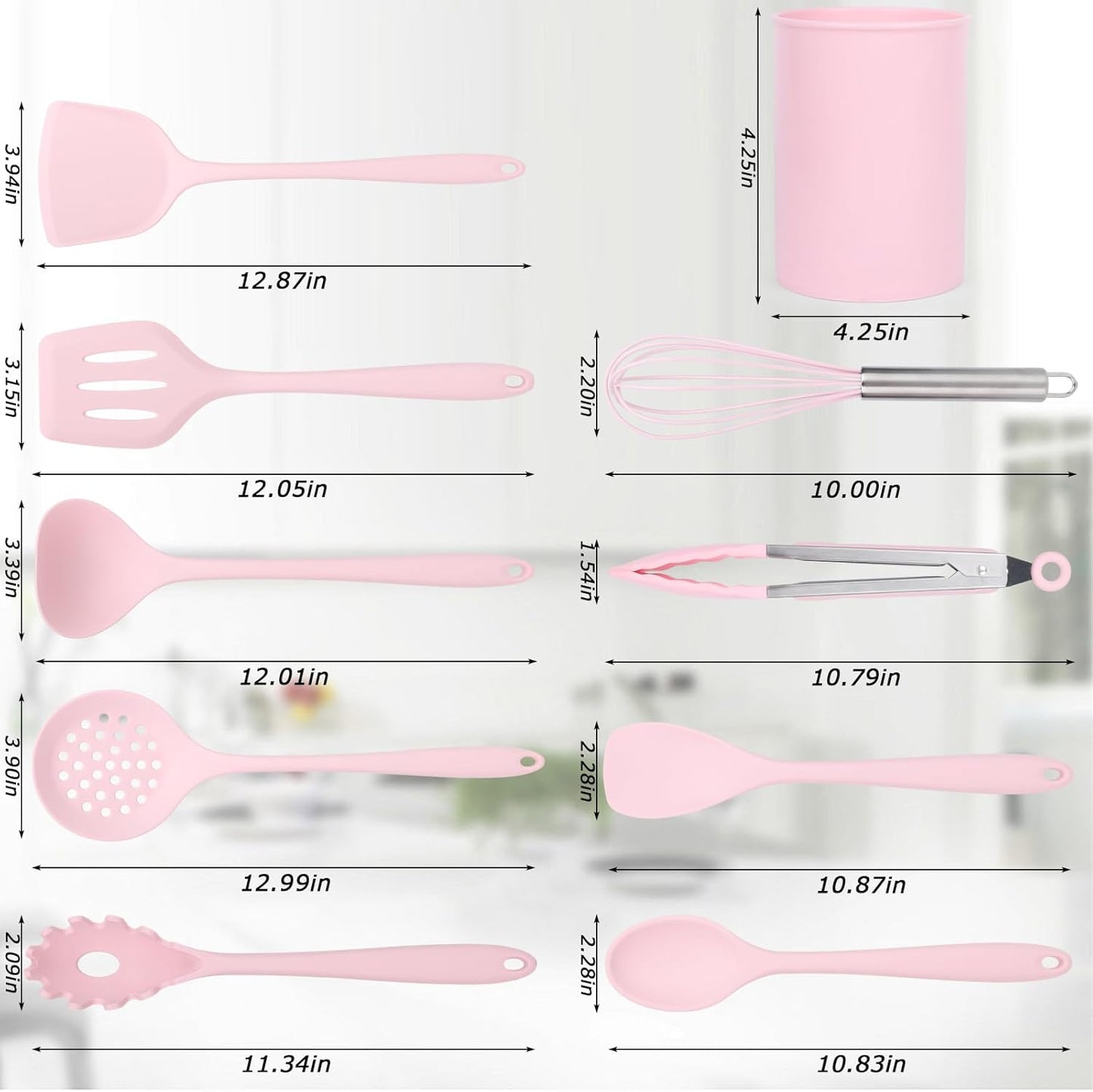LOVEINUSA 10PCS Silicone Cooking Utensils Set, Heat Resistant Gadgets Tools for Nonstick Cookware, Dishwasher Safe Pink