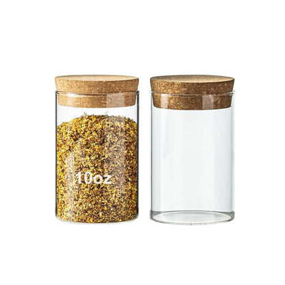 wangsdjy 10oz Glass Storage Container - Airtight Glass Jars with Cork Lid, Spice Jars, Candy Jar, Food Storage Jars for Candy, Spices, Coffee, Tea, Nuts (2PCS)