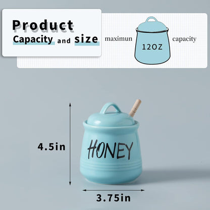 12oz HAOTOP Porcelain Honey Jar with Lid and Honey Dipper (Turquoise)