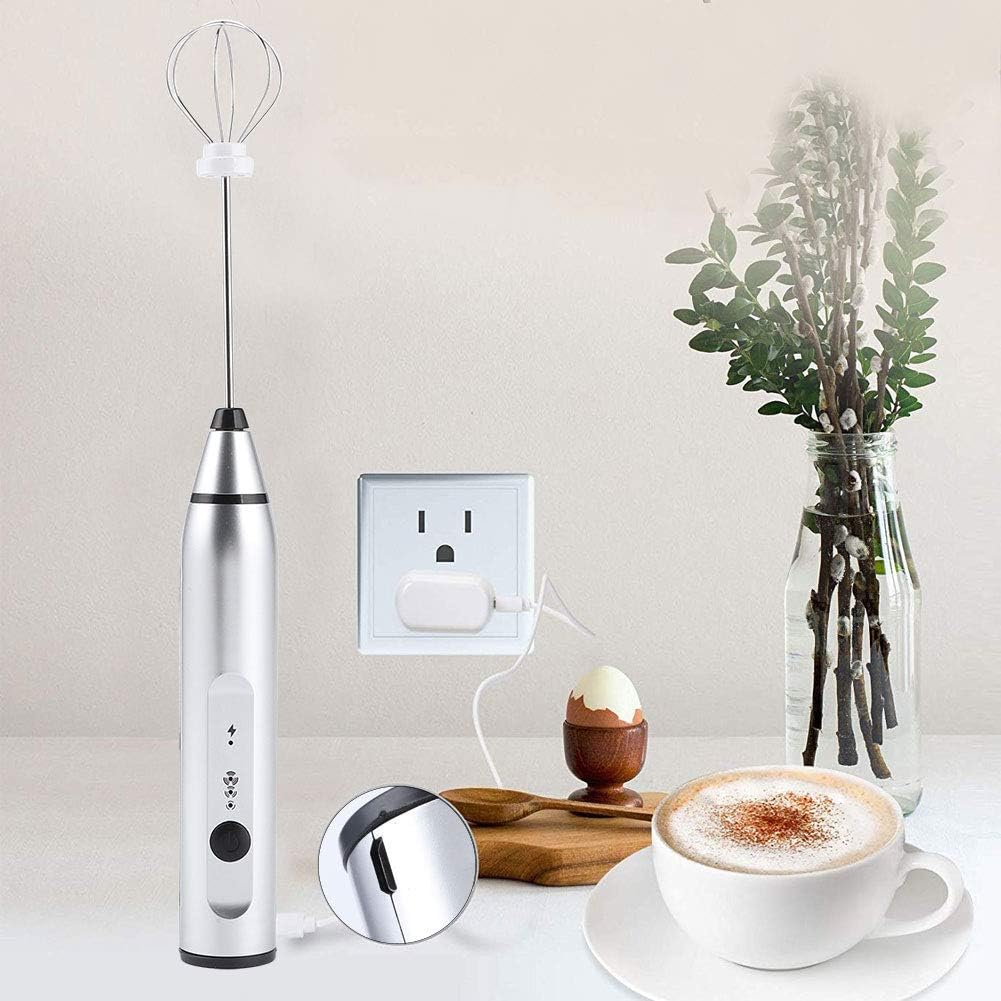 Electric Egg Blender, USB Rechargeable Handheld Egg Beater, Milk Frother for Coffee, Latte, Hot Chocolate (Silver)