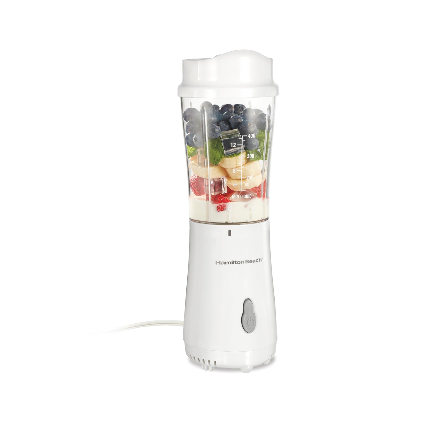 Hamilton Beach Portable Blender for Shakes and Smoothies, 14 Oz BPA Free Travel Cup & Lid, Durable Stainless Steel Blades, Personal Smoothie Blender, White ( 51101V)