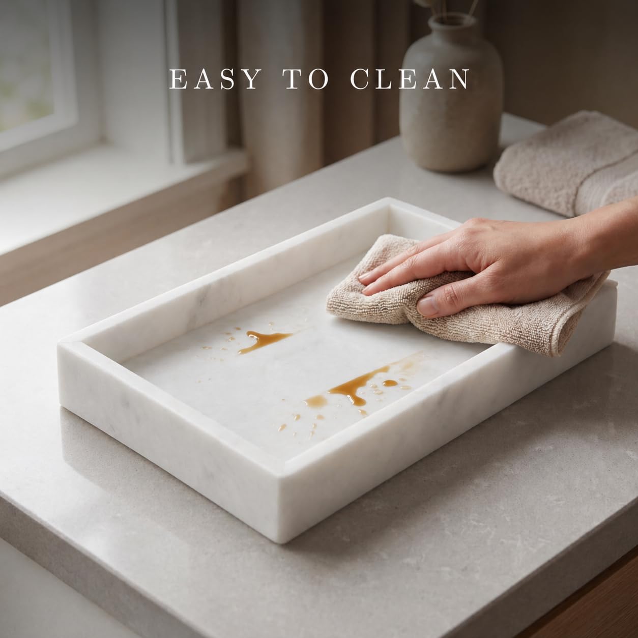 Bey-Berk White Marble Napkin Holder, 5.75"L x 1.75"W x 9"H - Guest Towel Tray for Bathroom, Kitchen Counter, and Outdoor Use