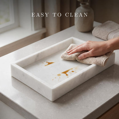Bey-Berk White Marble Napkin Holder, 5.75"L x 1.75"W x 9"H - Guest Towel Tray for Bathroom, Kitchen Counter, and Outdoor Use