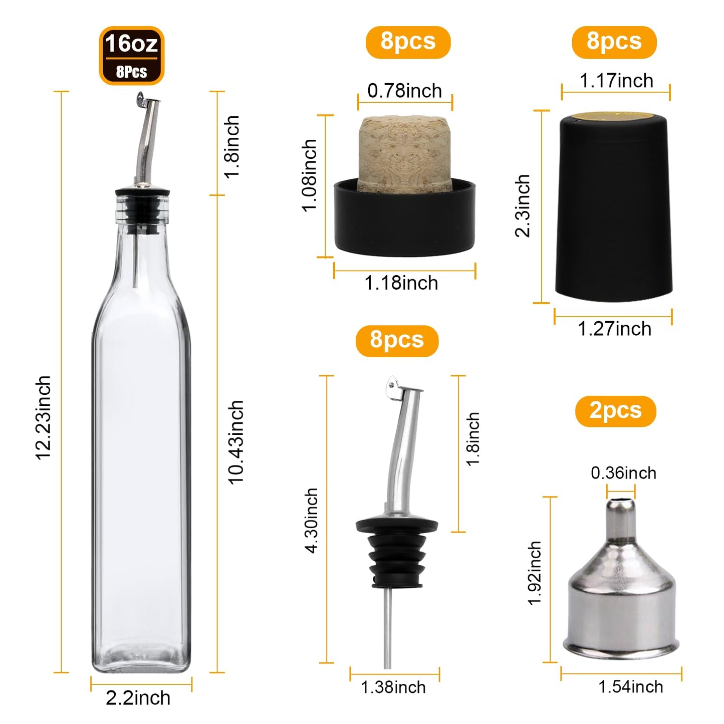Salzesfalls 8 Pack 17oz Olive Oil Dispenser Bottle,Oil Dispenser for Kitchen, Cooking Oil Dispenser,Vinegar Cruet Bottle with Pourers