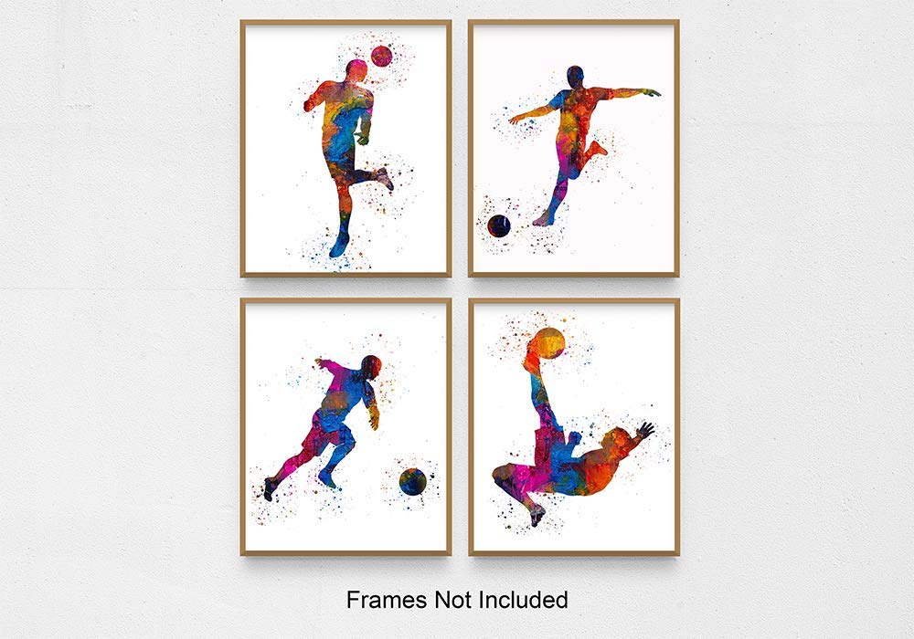 Soccer Player Abstract Sport Wall Art - 8x10" Set of 4 for Male Players, Coaches, and Fans