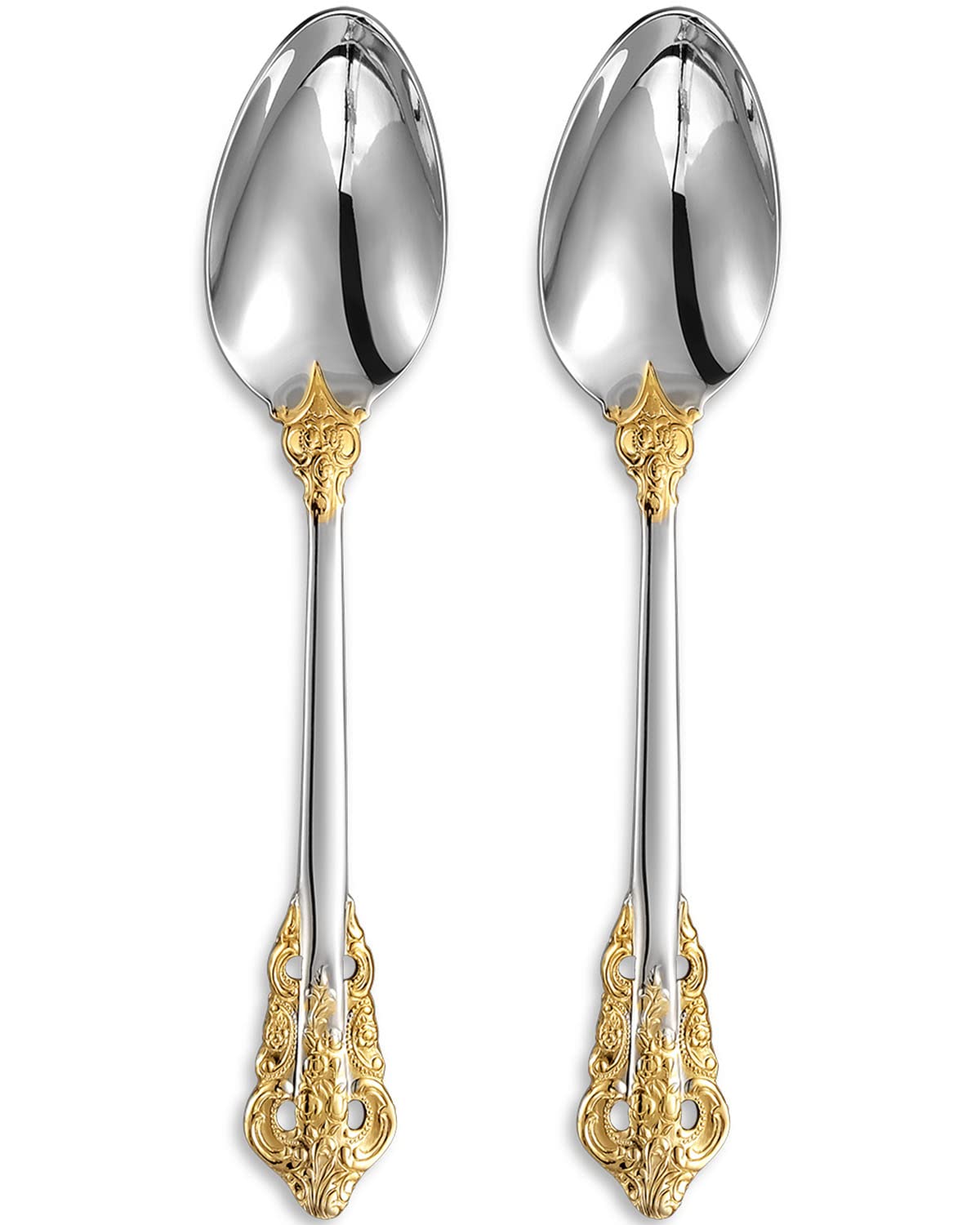 KEAWELL 2-Piece Gorgeous Large Serving Spoon, 18/10 Stainless Steel, Fine Large Serving Spoon, Sturdy Tablespoon, Dishwasher Safe, 9.4" (Gold Accent)