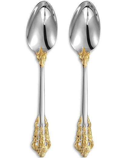 KEAWELL 2-Piece Gorgeous Large Serving Spoon, 18/10 Stainless Steel, Fine Large Serving Spoon, Sturdy Tablespoon, Dishwasher Safe, 9.4" (Gold Accent)