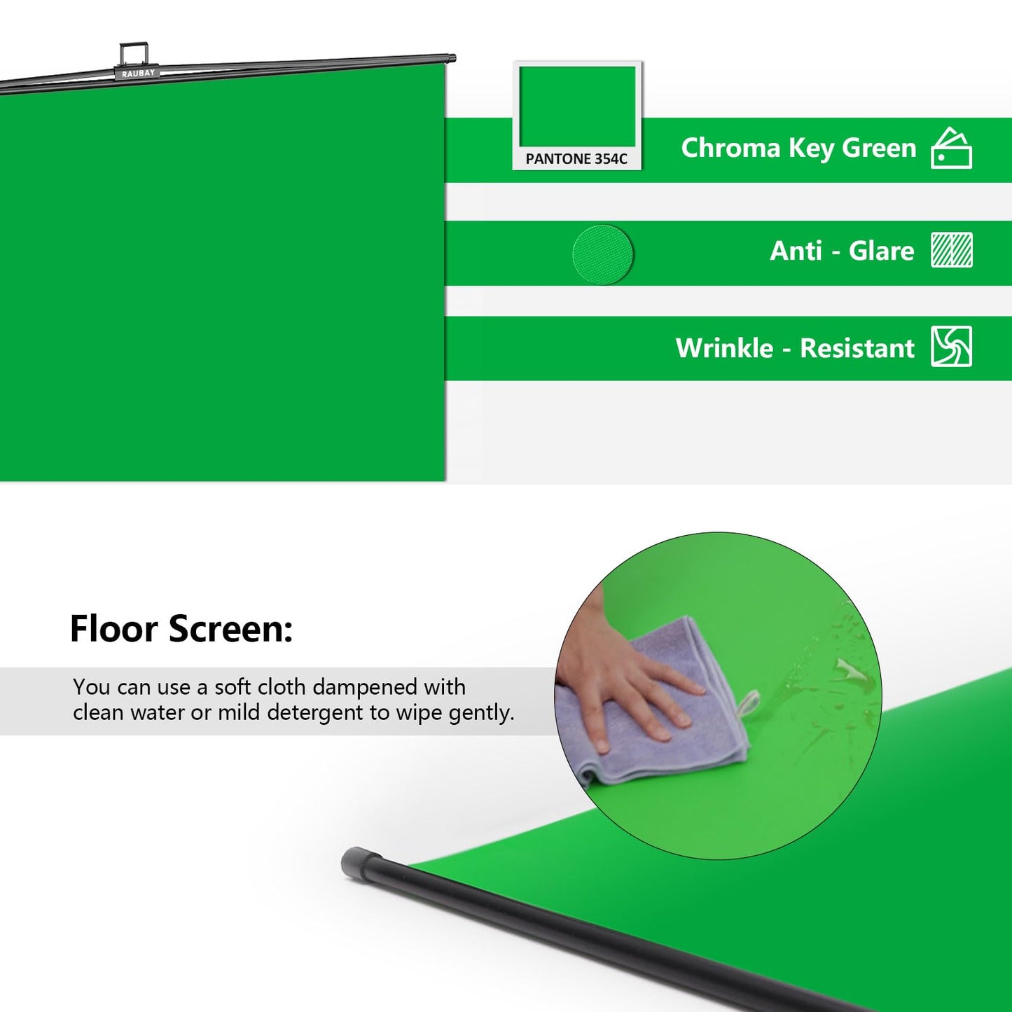 RAUBAY Collapsible Green Screen - FloorFlex Backdrop with Floor Extension 7x7x7 ft - Portable Retractable Chroma Key Background with Stand for Video Conference, Streaming, Photo Studio CGS2100 - FX