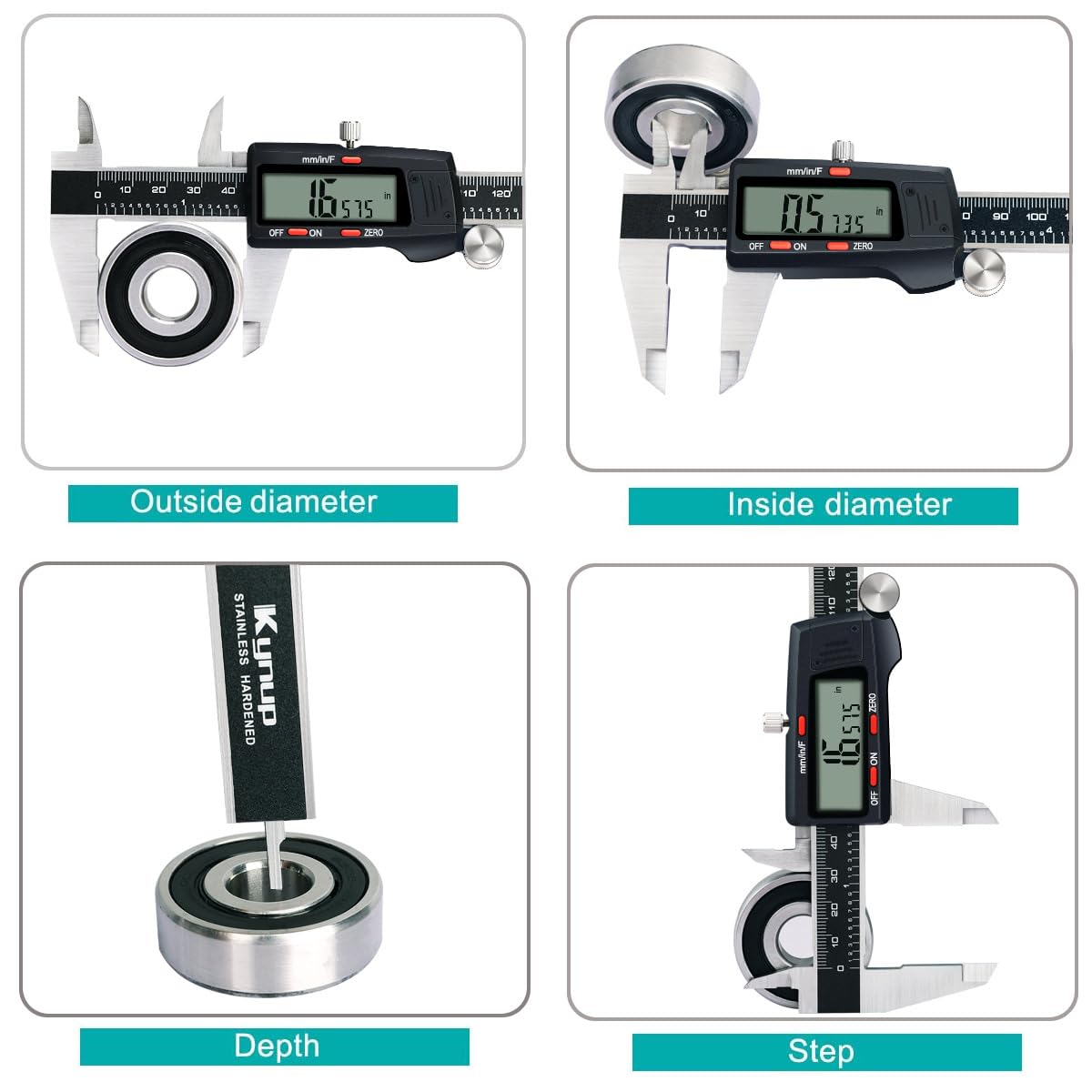 Kynup Digital Vernier Caliper, Caliper Measuring Tool, Outside Micrometer Dial Caliper with Stainless Steel, Large LCD Screen, Auto - Off Feature, Inch Metric Fraction Conversion (6Inch/150mm)