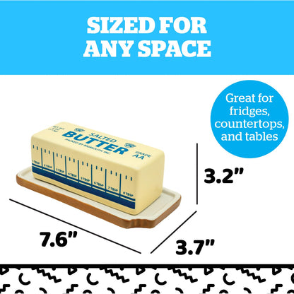 Novelty Butter Dish, Ceramic Butter Stick-Shaped Lid, Holds 1 Stick, Funny Eclectic Kitchen Decor