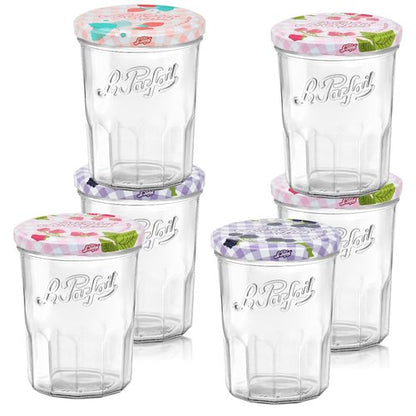 Le Parfait French Glass Jam Jar with Colorful Airtight Lid 385ml (13oz) - BPA-Free Canning Jar for Jam, Jelly & Preserves - Dishwasher Safe, Freezer Safe, Made in France 6PK