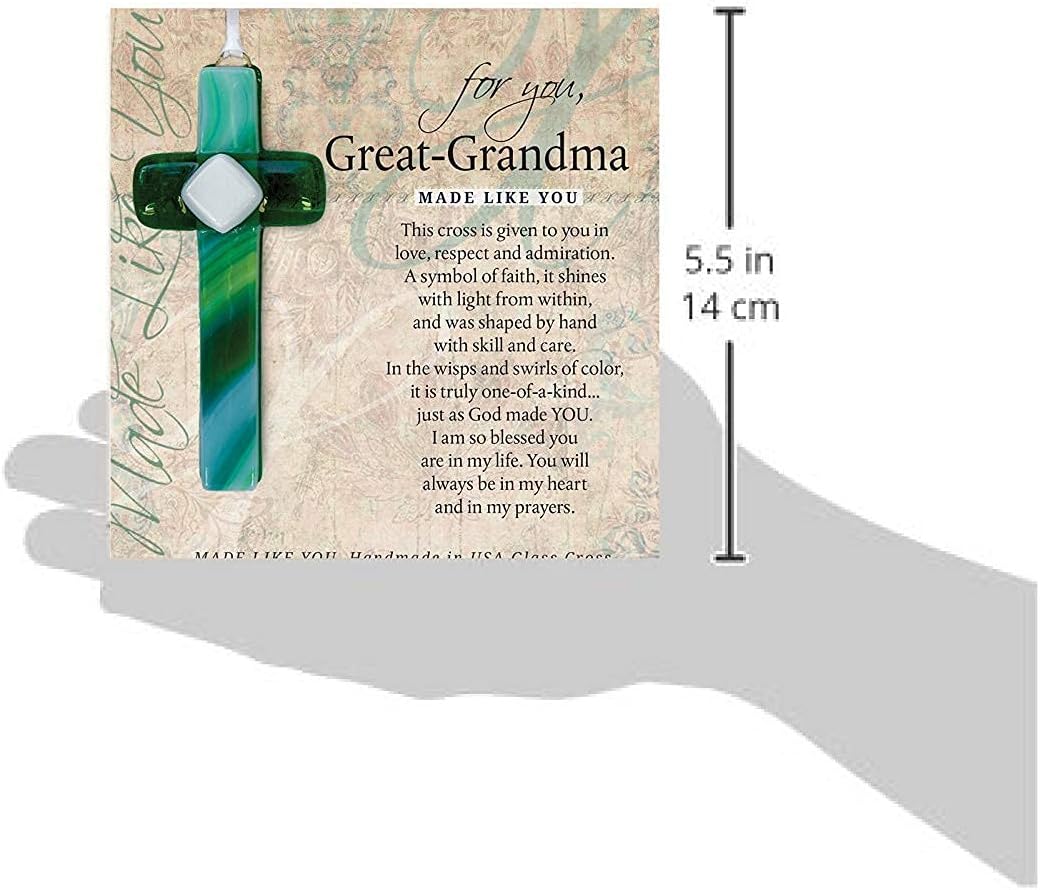 Handmade Glass Cross with Poetry - Sentimental Gift for Great Grandma for Mother's Day/Christmas/Birthday - USA