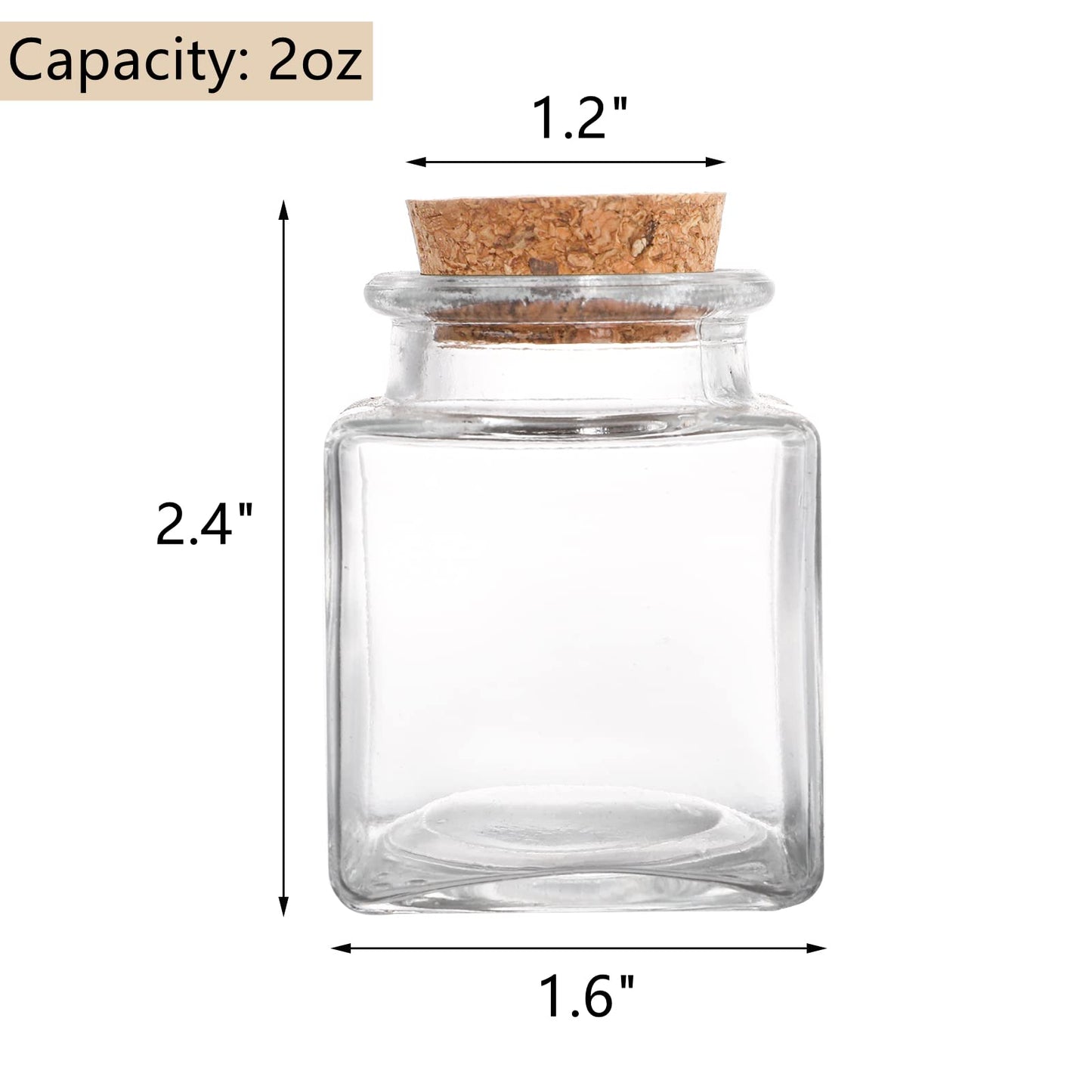 Dicunoy 20 PCS Glass Favor Jars with Cork Lids, 2 OZ Mini Square Vials Bottles for Herb Storage, Small Spice Containers for Tea, Jelly, Candy, Wedding & Party Favors, DIY Crafts
