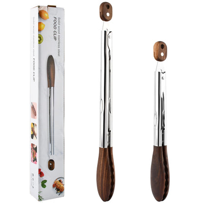 2 Pcs Wooden Tongs for Cooking & Serving Food, 12 & 15 Inch Stainless Steel Kitchen Salad Tongs with Walnut Wood Tip, Cooking Utensils Set for Salad BBQ and Serving Food