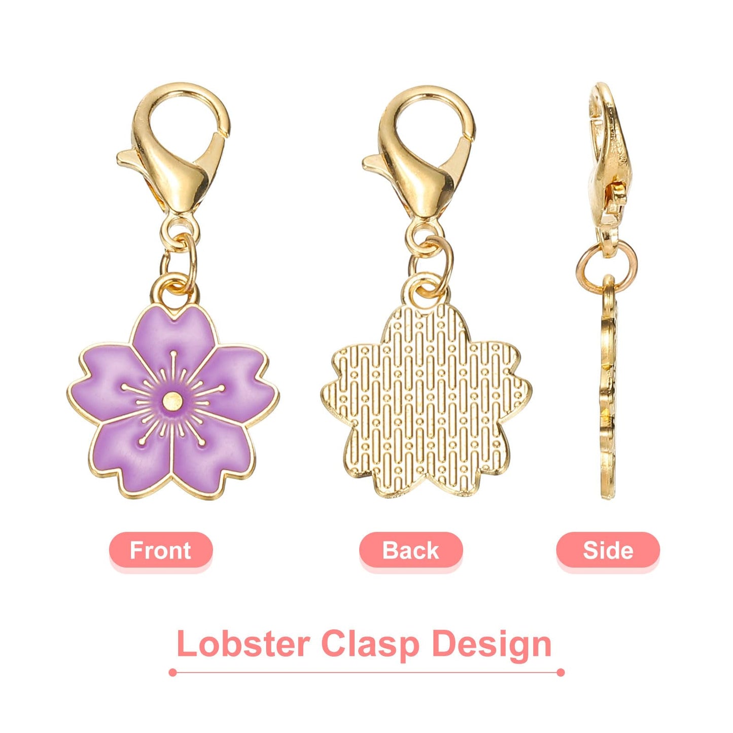 PATIKIL Flower Crochet Stitch Markers, 50 Pack 1.4" Metal Knitting Markers Cherry Blossom Removable Lobster Clasp Charm Locking Cute Stitch Marker for Sewing Crocheting DIY Craft, Purple