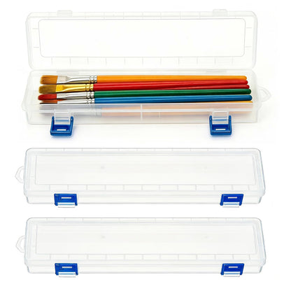 HanyHere 3PCS Brushes Storage Box Paint Brush Drawing Pen Container with Buckle Design, Long Paint Brush Case Watercolor Pen Pencil Container Buckle Design