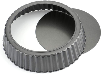 Tosnail 2 Pack Deep Tart Pan, 9.5" x 2" Quiche Pie Pan with Removable Loose Bottom, Fluted Baking Pan